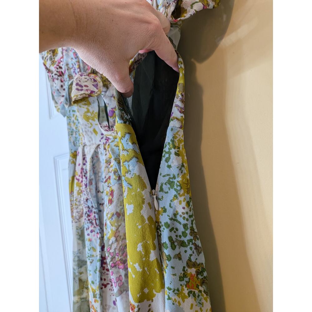 Kate Sylvester 100% Silk Abstract Floral Tie-Front Midi Dress Size Small Luxury - Picture 6 of 12